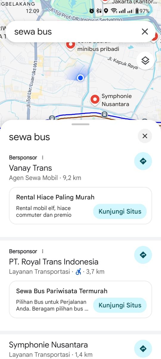 Menggunakan Google Maps untuk Menemukan Lokasi Sewa Bus