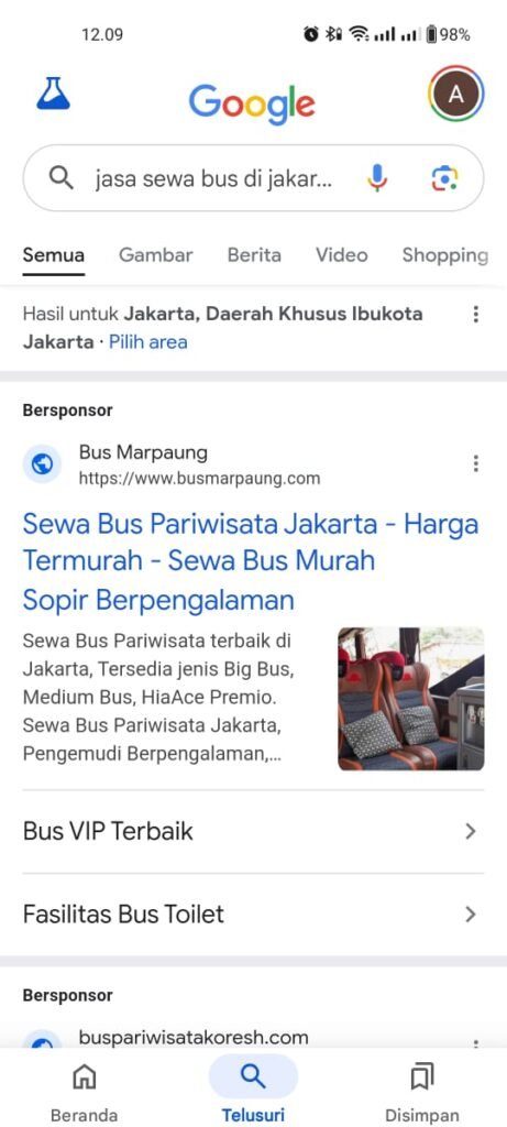 Menggunakan Google untuk Mencari Jasa Sewa Bus