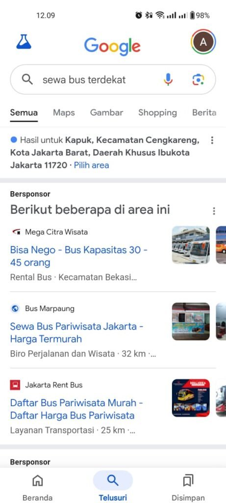 Menggunakan Google untuk Mencari Sewa Bus Terdekat